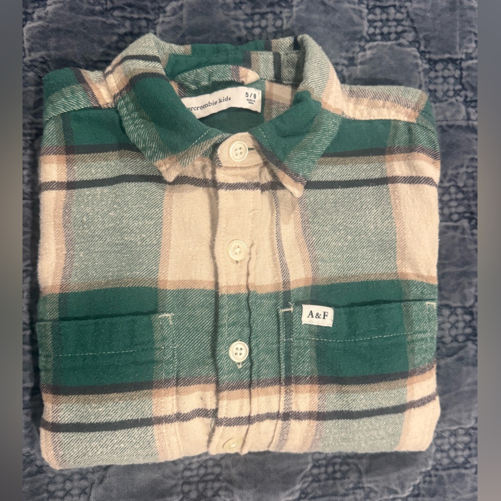 Abercrombie Kids Green and Tan Plaid Shirt